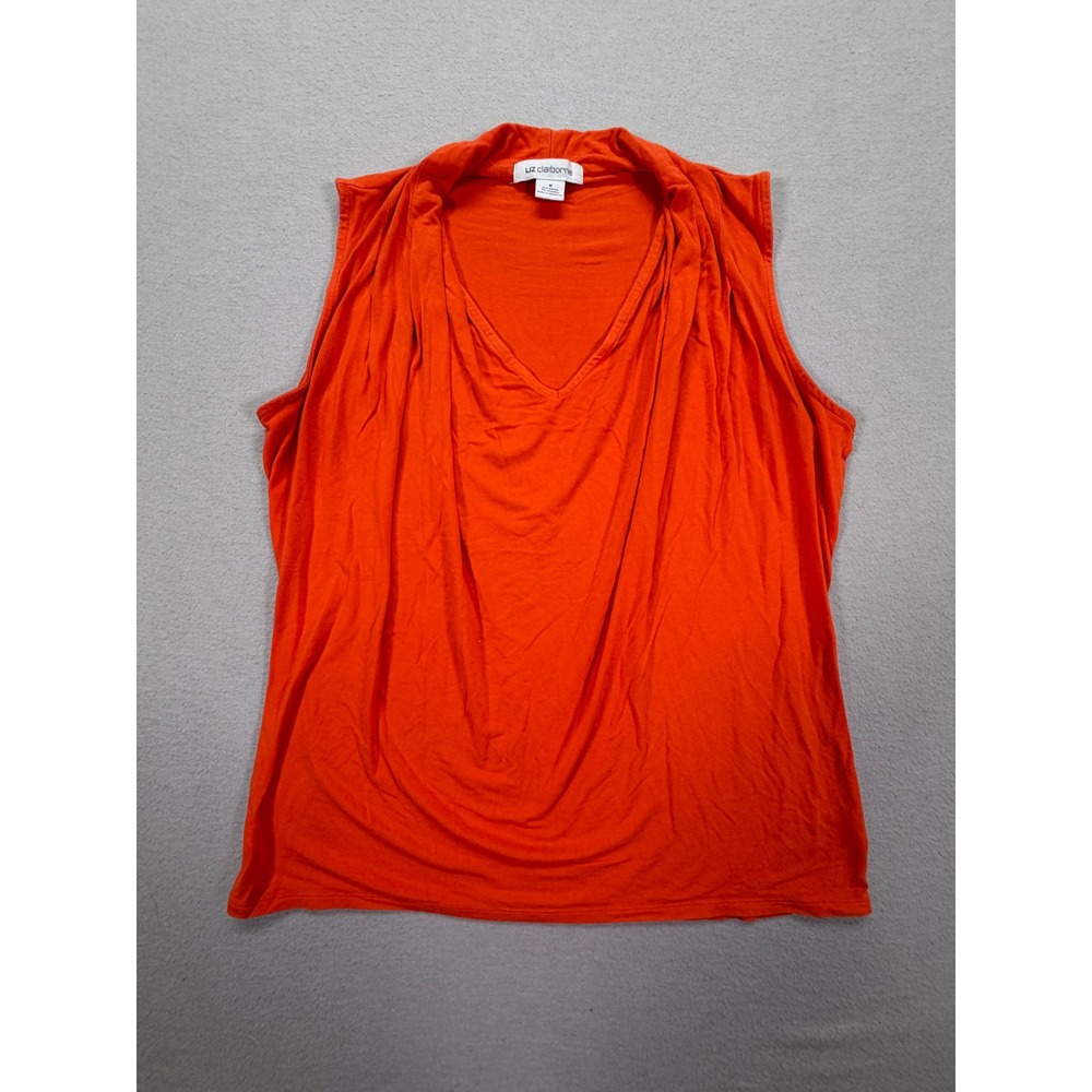 Liz Claiborne Tank Top Womens Medium Good Orange Cowl Neck Sleeveless Stretch